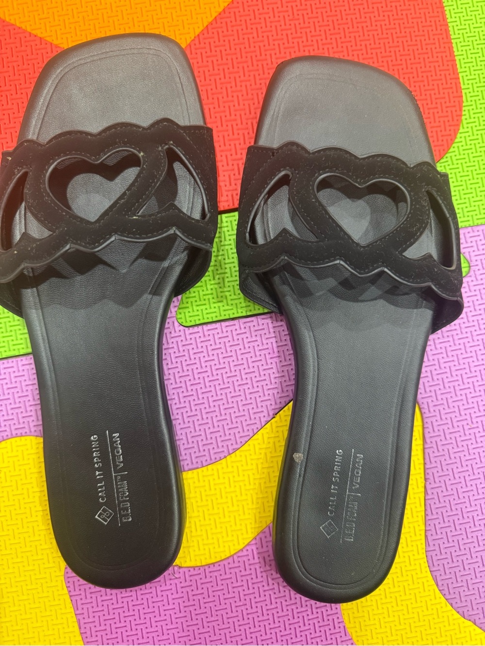 Call It Spring Black Heart-Cut Slide Sandals